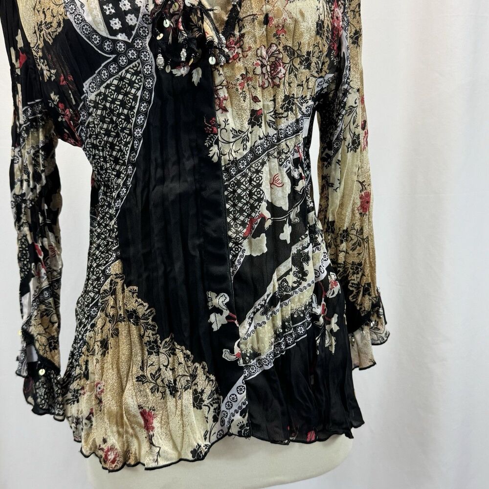 Boho Floral Patchwork Blouse Shirt L Paisley Boho Festival Western Art Flowy - Picture 6 of 13